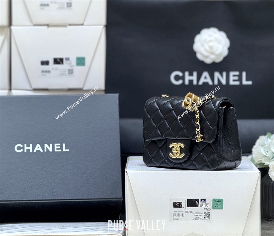 Chanel Shiny Lambskin Mini Square Flap Bag with CC Chain Black 2025 AS5758 Top Quality (SHUNY-25092308)