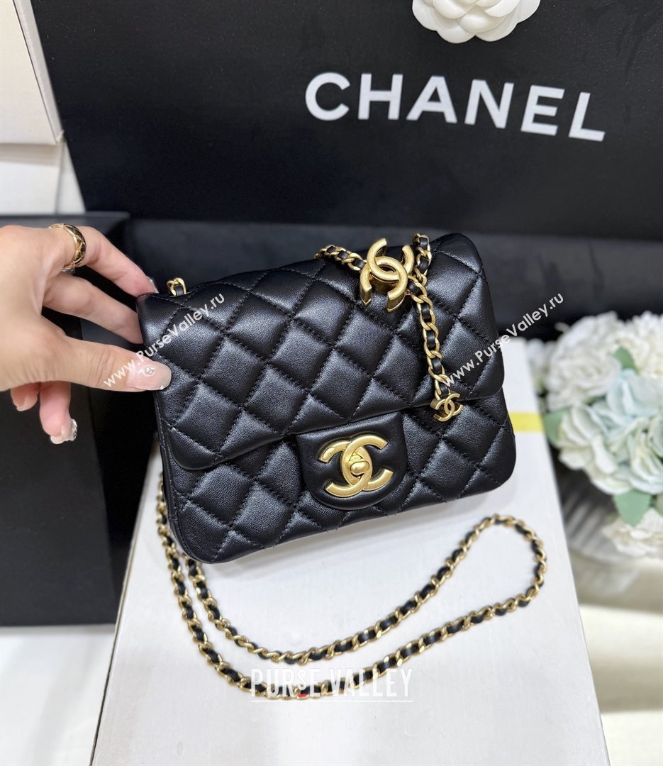 Chanel Shiny Lambskin Mini Square Flap Bag with CC Chain Black 2025 AS5758 Top Quality (SHUNY-25092308)