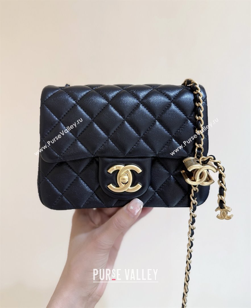 Chanel Shiny Lambskin Mini Square Flap Bag with CC Chain Black 2025 AS5758 Top Quality (SHUNY-25092308)