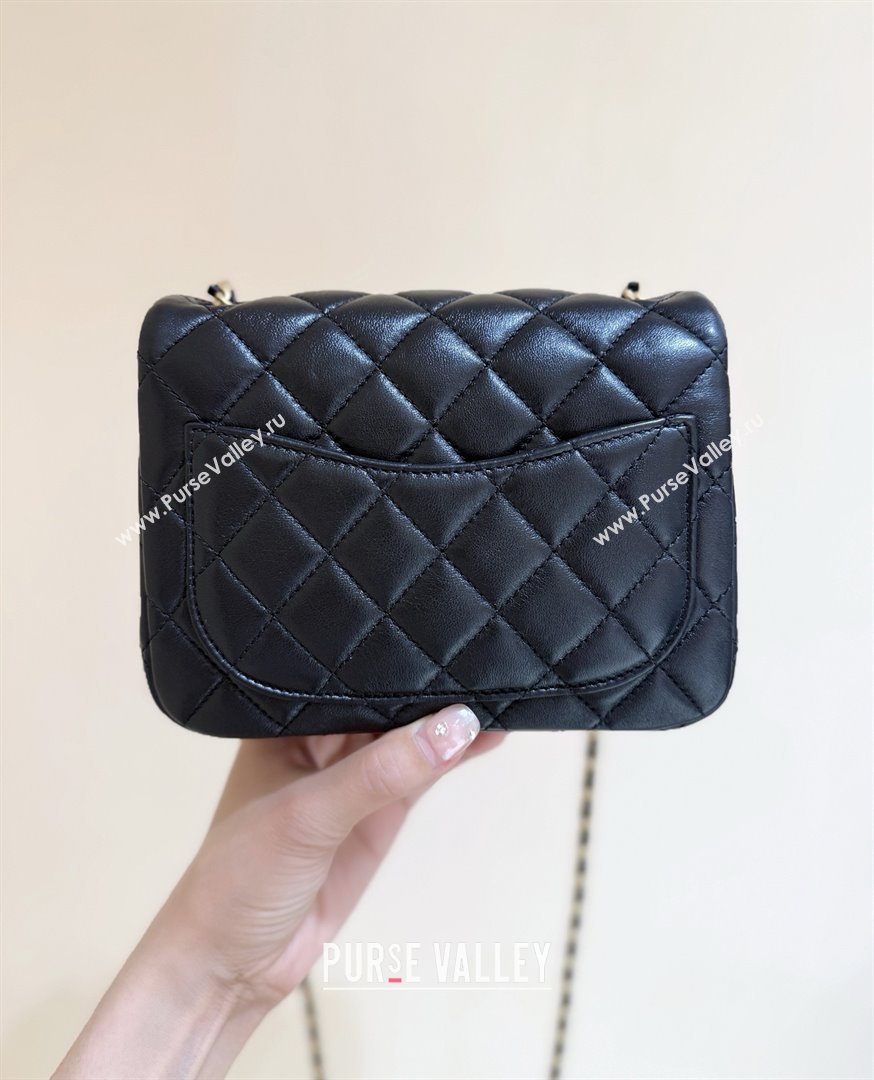 Chanel Shiny Lambskin Mini Square Flap Bag with CC Chain Black 2025 AS5758 Top Quality (SHUNY-25092308)