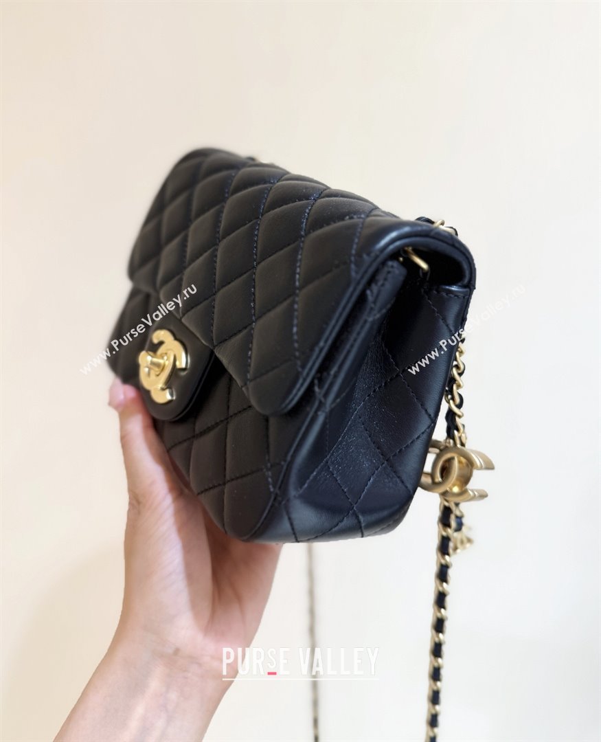 Chanel Shiny Lambskin Mini Square Flap Bag with CC Chain Black 2025 AS5758 Top Quality (SHUNY-25092308)