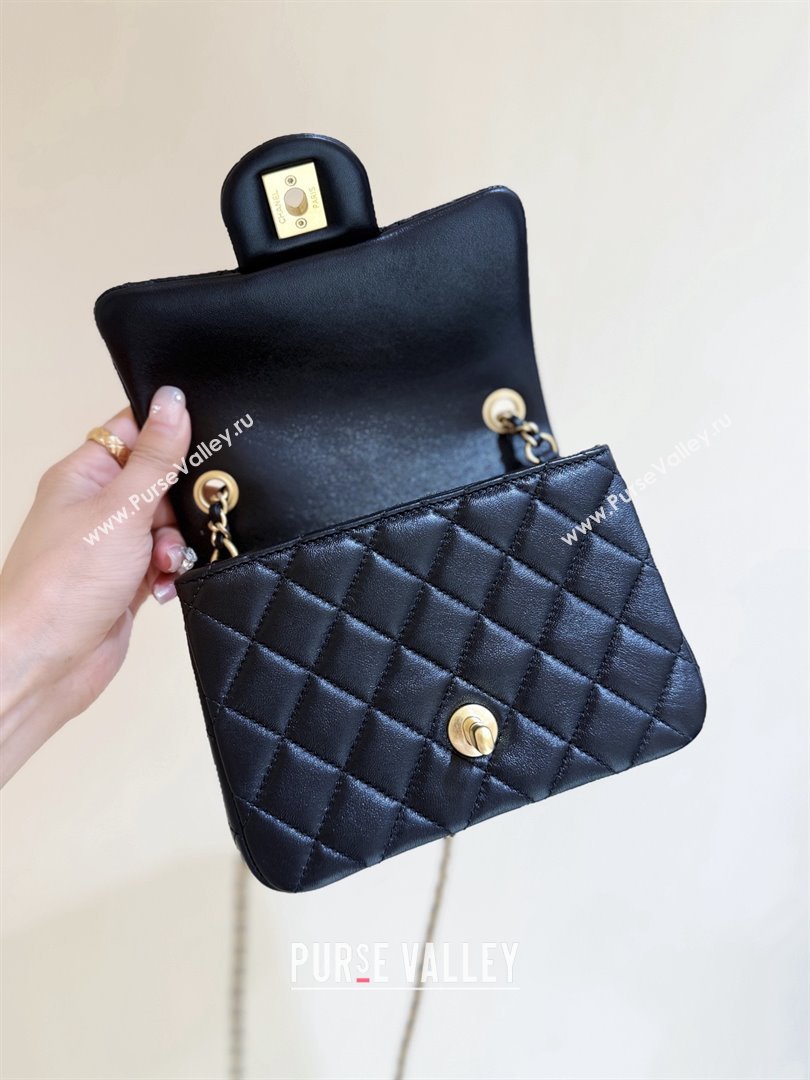 Chanel Shiny Lambskin Mini Square Flap Bag with CC Chain Black 2025 AS5758 Top Quality (SHUNY-25092308)