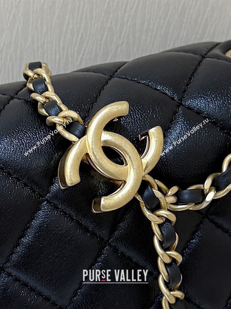 Chanel Shiny Lambskin Mini Square Flap Bag with CC Chain Black 2025 AS5758 Top Quality (SHUNY-25092308)