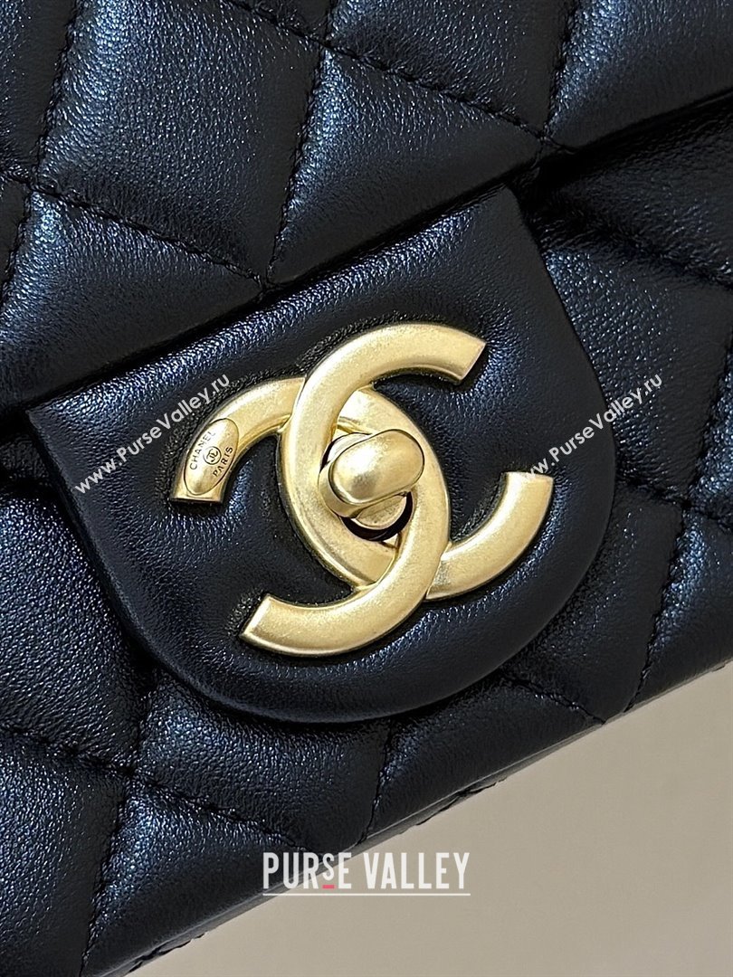 Chanel Shiny Lambskin Mini Square Flap Bag with CC Chain Black 2025 AS5758 Top Quality (SHUNY-25092308)
