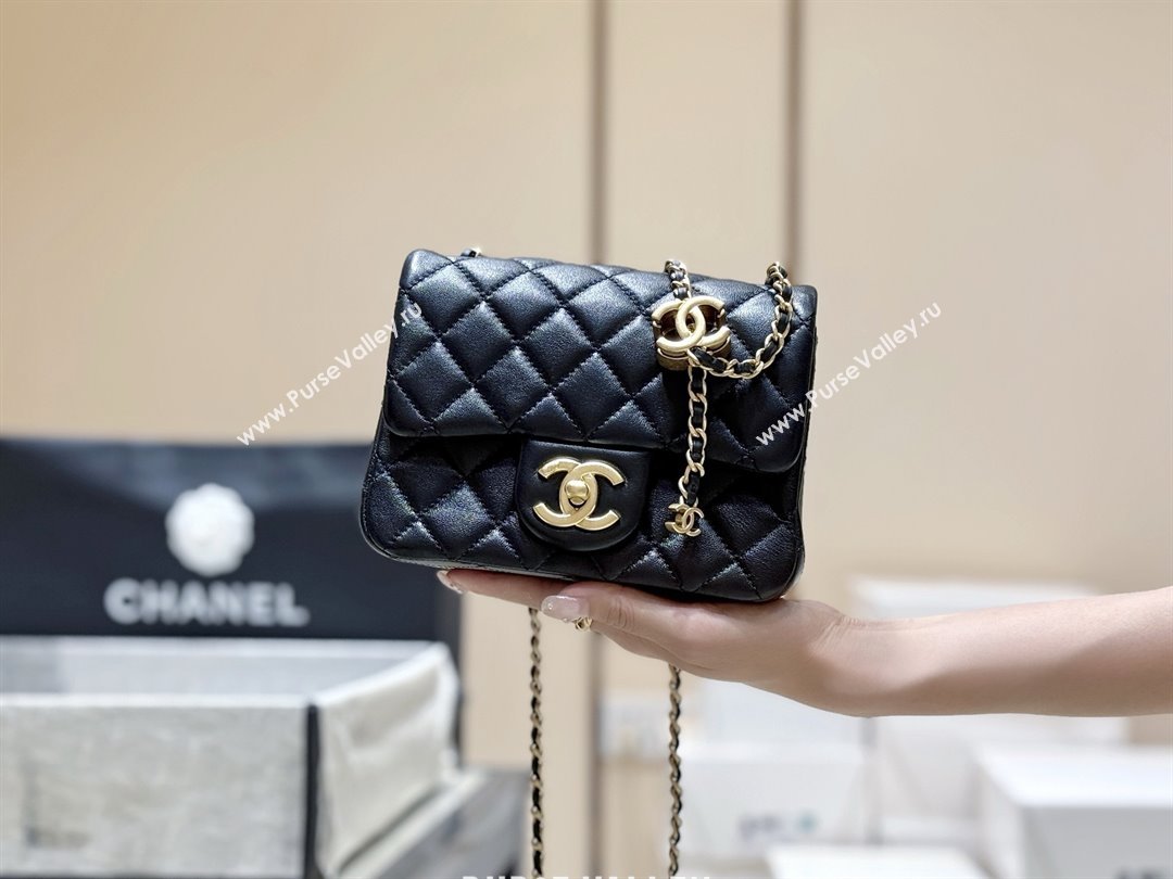 Chanel Shiny Lambskin Mini Square Flap Bag with CC Chain Black 2025 AS5758 Top Quality (SHUNY-25092308)