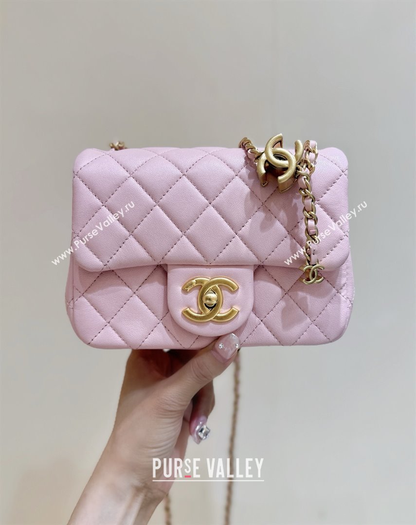 Chanel Shiny Lambskin Mini Square Flap Bag with CC Chain Pink 2025 AS5758 Top Quality (SHUNY-25092309)
