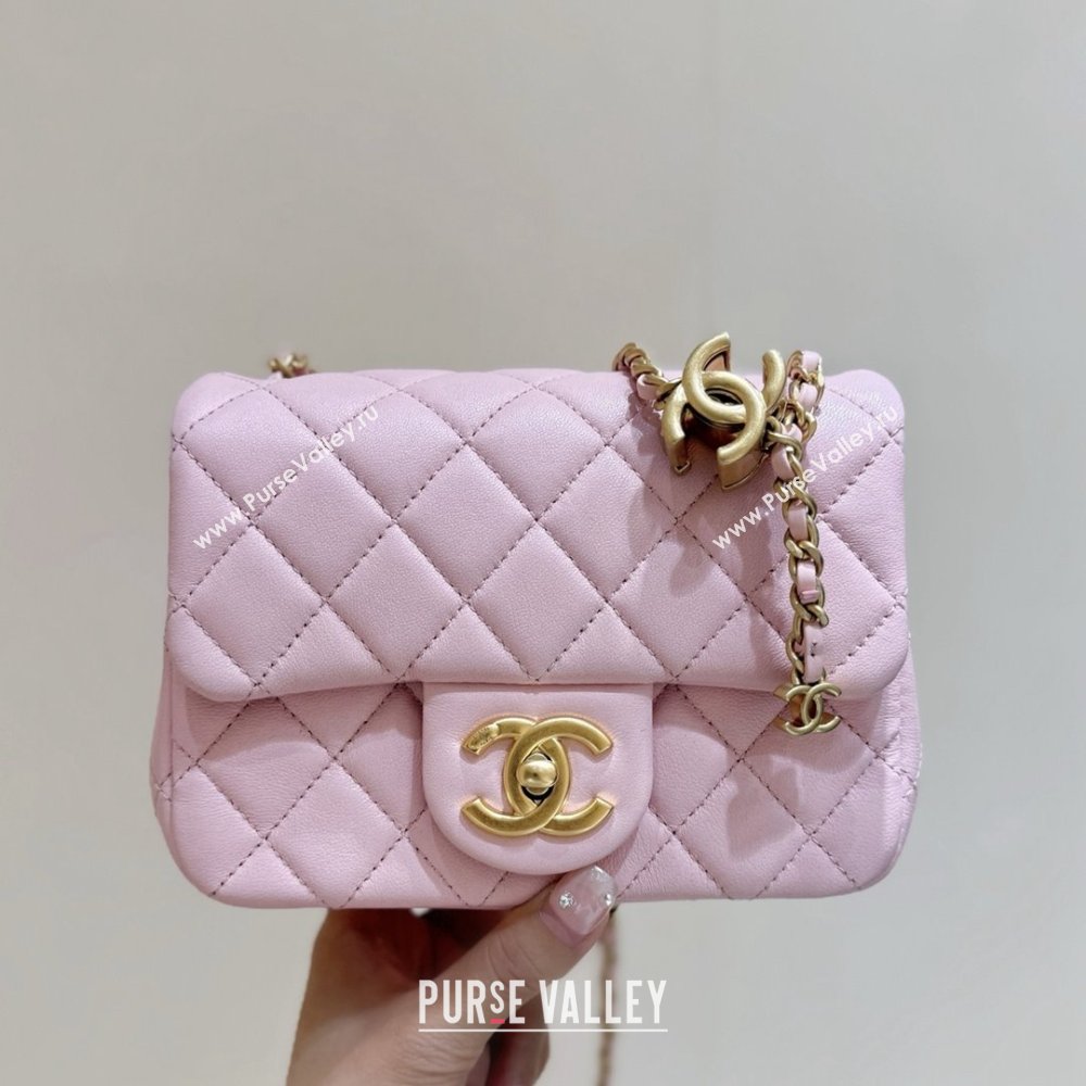 Chanel Shiny Lambskin Mini Square Flap Bag with CC Chain Pink 2025 AS5758 Top Quality (SHUNY-25092309)
