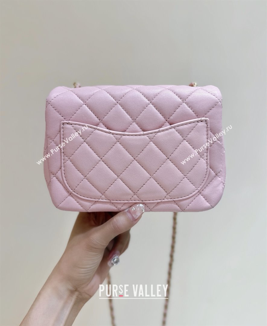 Chanel Shiny Lambskin Mini Square Flap Bag with CC Chain Pink 2025 AS5758 Top Quality (SHUNY-25092309)