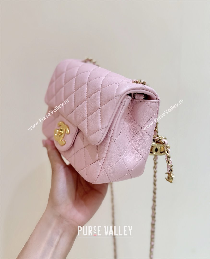 Chanel Shiny Lambskin Mini Square Flap Bag with CC Chain Pink 2025 AS5758 Top Quality (SHUNY-25092309)