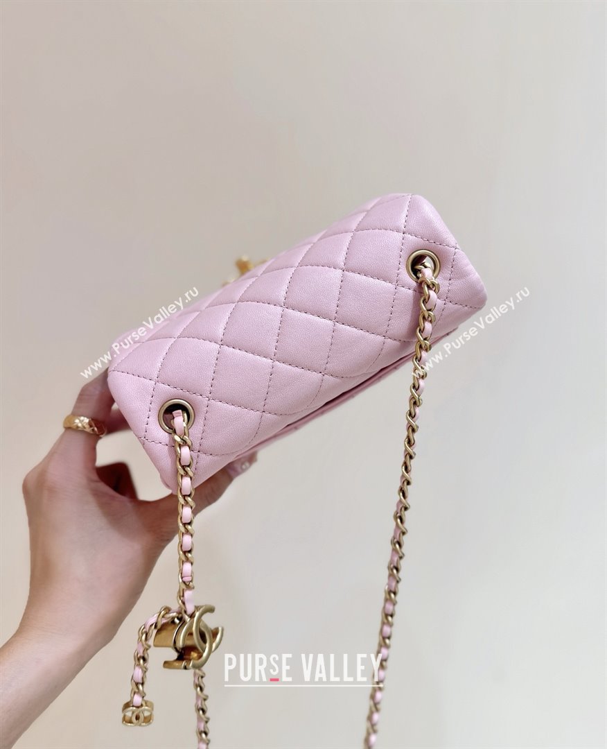 Chanel Shiny Lambskin Mini Square Flap Bag with CC Chain Pink 2025 AS5758 Top Quality (SHUNY-25092309)