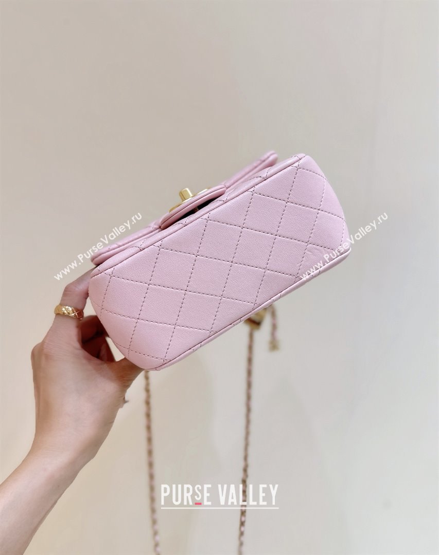 Chanel Shiny Lambskin Mini Square Flap Bag with CC Chain Pink 2025 AS5758 Top Quality (SHUNY-25092309)
