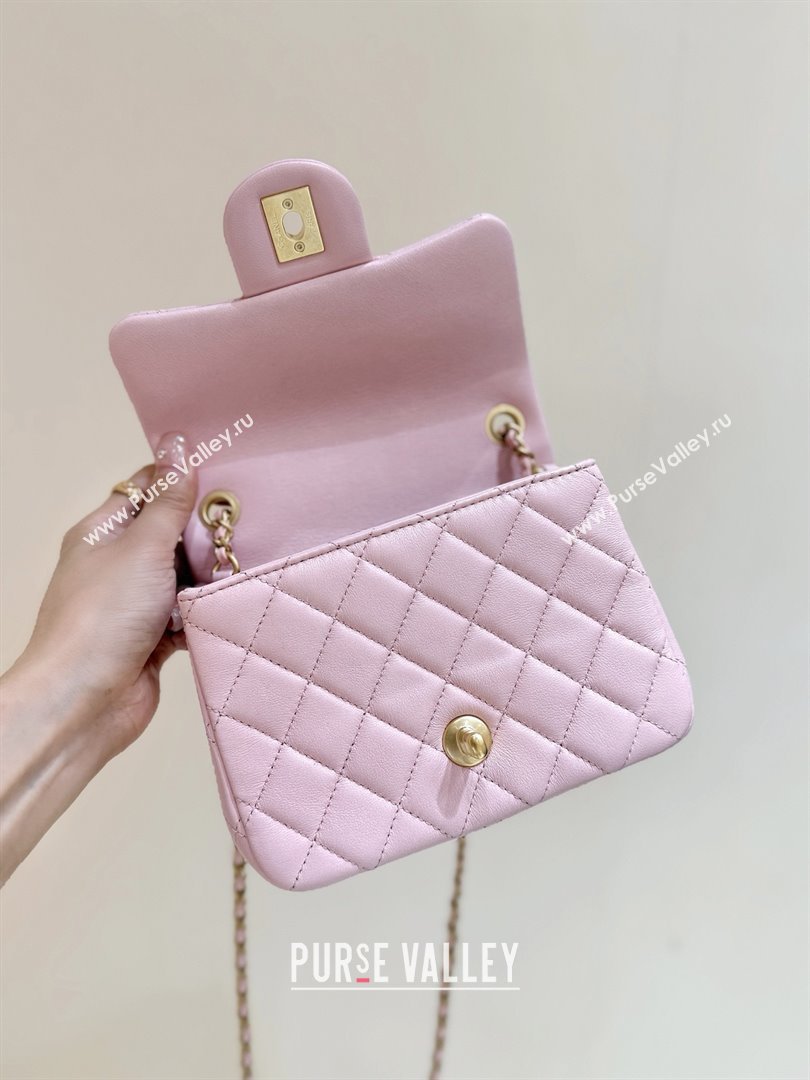 Chanel Shiny Lambskin Mini Square Flap Bag with CC Chain Pink 2025 AS5758 Top Quality (SHUNY-25092309)