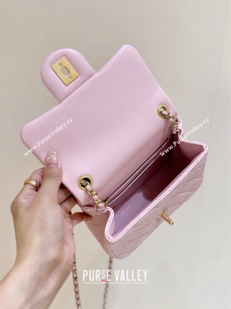 Chanel Shiny Lambskin Mini Square Flap Bag with CC Chain Pink 2025 AS5758 Top Quality (SHUNY-25092309)