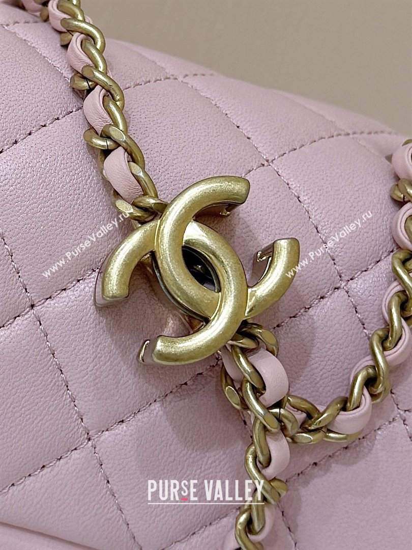 Chanel Shiny Lambskin Mini Square Flap Bag with CC Chain Pink 2025 AS5758 Top Quality (SHUNY-25092309)