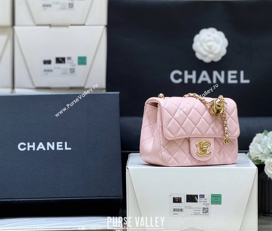 Chanel Shiny Lambskin Mini Square Flap Bag with CC Chain Pink 2025 AS5758 Top Quality (SHUNY-25092309)