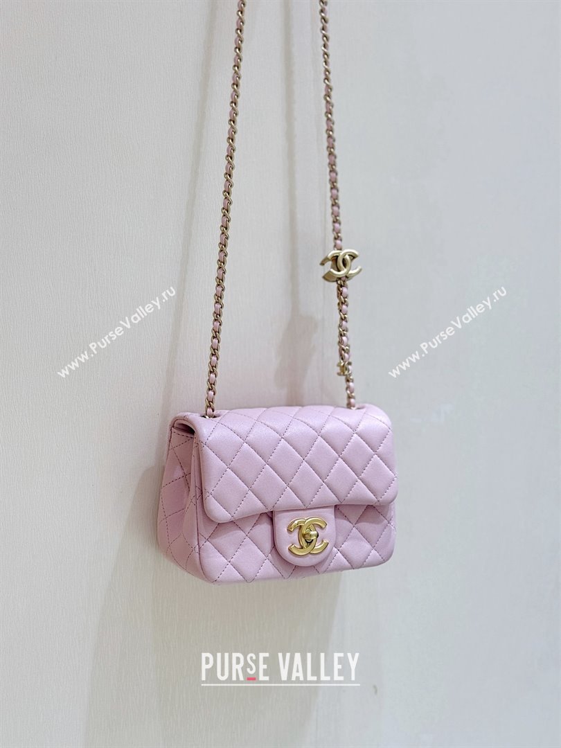 Chanel Shiny Lambskin Mini Square Flap Bag with CC Chain Pink 2025 AS5758 Top Quality (SHUNY-25092309)