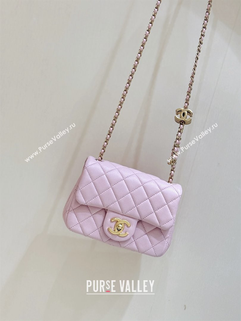 Chanel Shiny Lambskin Mini Square Flap Bag with CC Chain Pink 2025 AS5758 Top Quality (SHUNY-25092309)