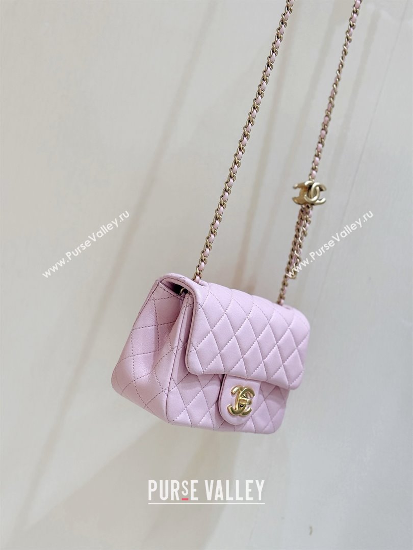 Chanel Shiny Lambskin Mini Square Flap Bag with CC Chain Pink 2025 AS5758 Top Quality (SHUNY-25092309)