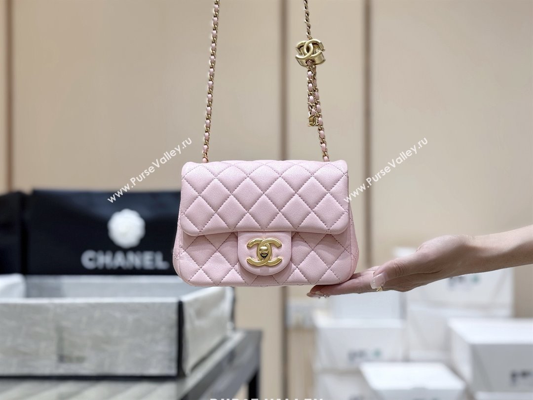 Chanel Shiny Lambskin Mini Square Flap Bag with CC Chain Pink 2025 AS5758 Top Quality (SHUNY-25092309)