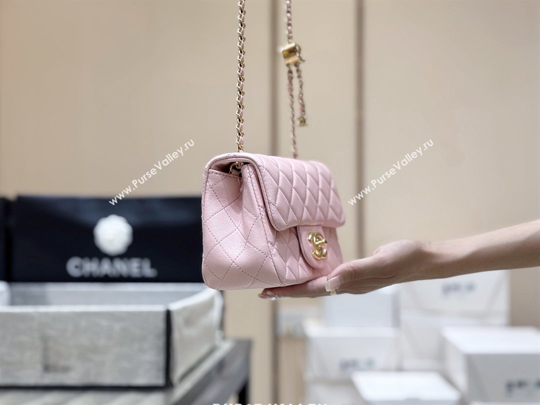 Chanel Shiny Lambskin Mini Square Flap Bag with CC Chain Pink 2025 AS5758 Top Quality (SHUNY-25092309)