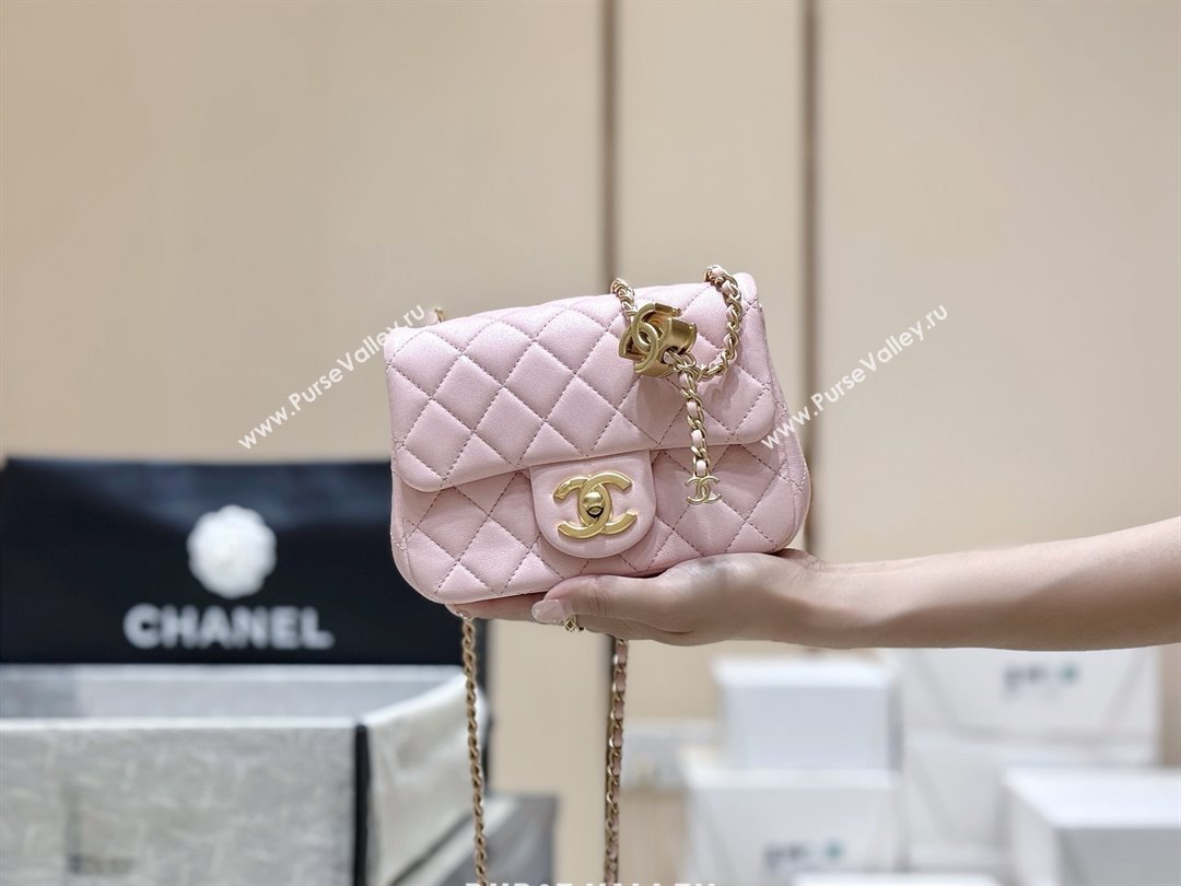 Chanel Shiny Lambskin Mini Square Flap Bag with CC Chain Pink 2025 AS5758 Top Quality (SHUNY-25092309)