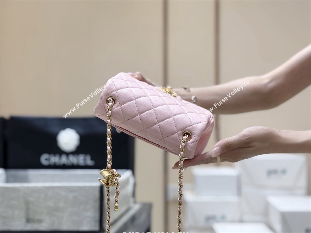 Chanel Shiny Lambskin Mini Square Flap Bag with CC Chain Pink 2025 AS5758 Top Quality (SHUNY-25092309)