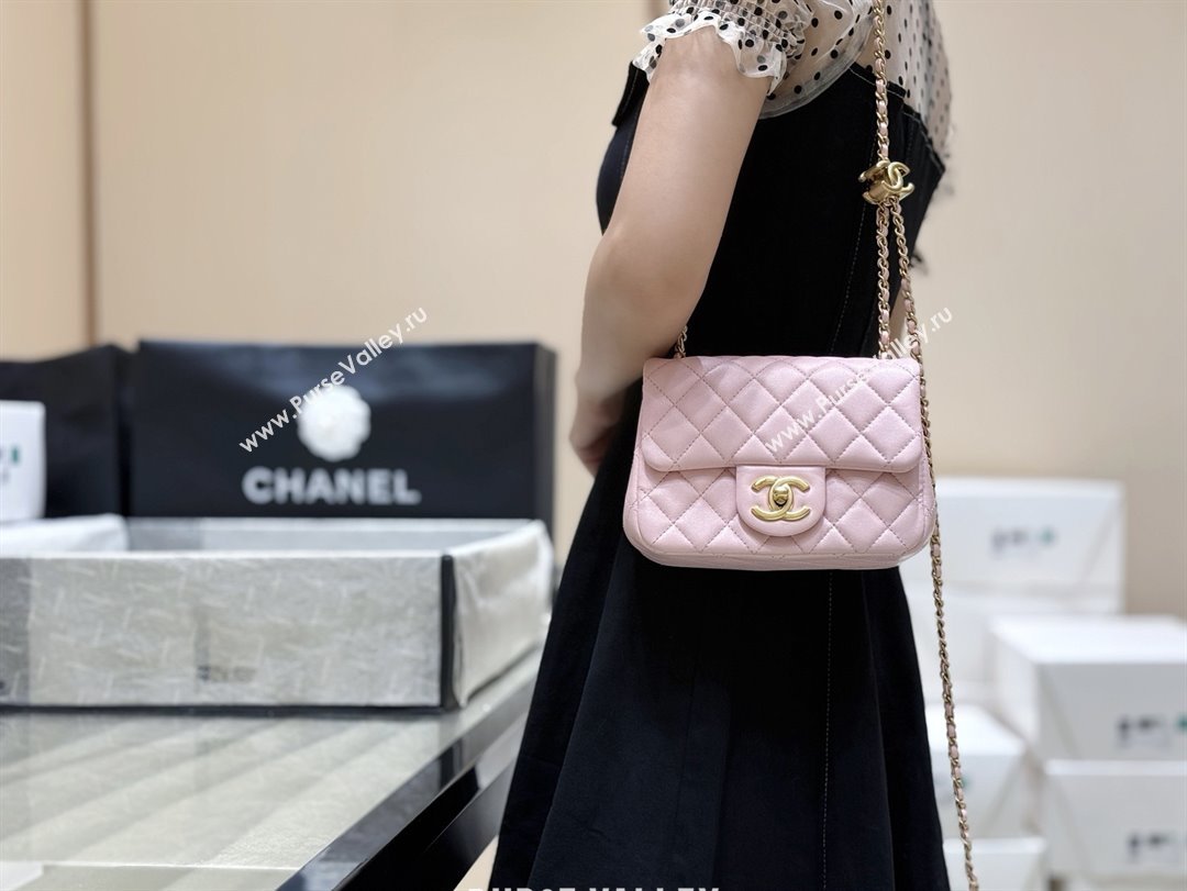 Chanel Shiny Lambskin Mini Square Flap Bag with CC Chain Pink 2025 AS5758 Top Quality (SHUNY-25092309)