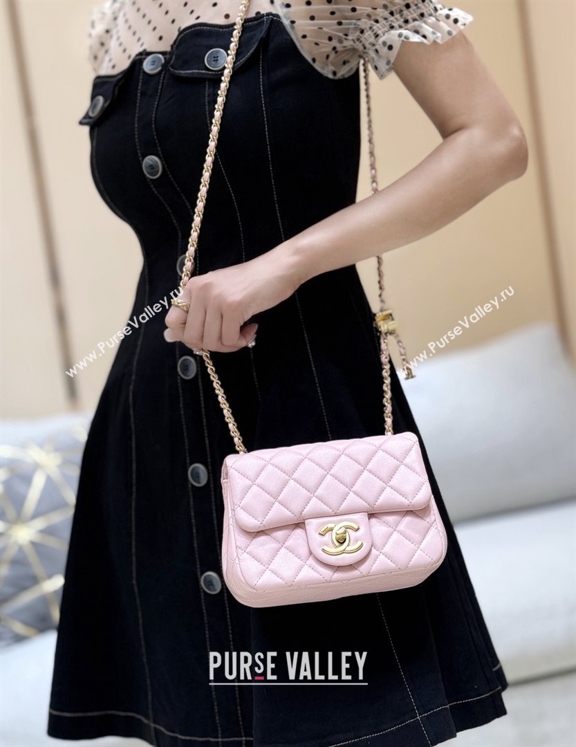 Chanel Shiny Lambskin Mini Square Flap Bag with CC Chain Pink 2025 AS5758 Top Quality (SHUNY-25092309)