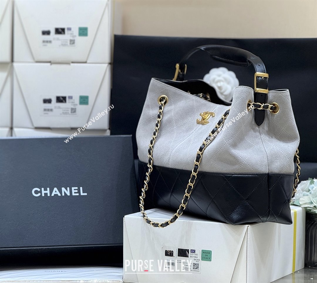 Chanel Small Tote Bag in Suede Calfskin Shiny Lambskin AS5634 Grey/Black 2025 Top Quality (SHUNY-25092401)