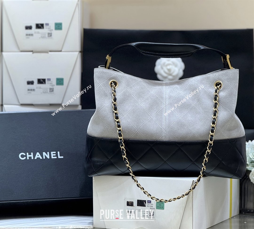 Chanel Small Tote Bag in Suede Calfskin Shiny Lambskin AS5634 Grey/Black 2025 Top Quality (SHUNY-25092401)