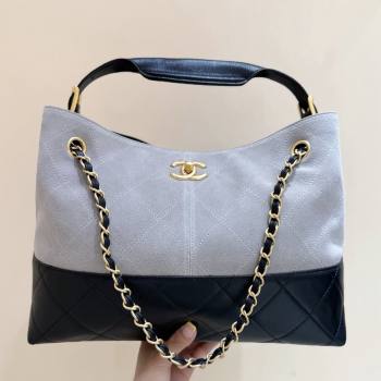 Chanel Small Tote Bag in Suede Calfskin Shiny Lambskin AS5634 Grey/Black 2025 Top Quality (SHUNY-25092401)