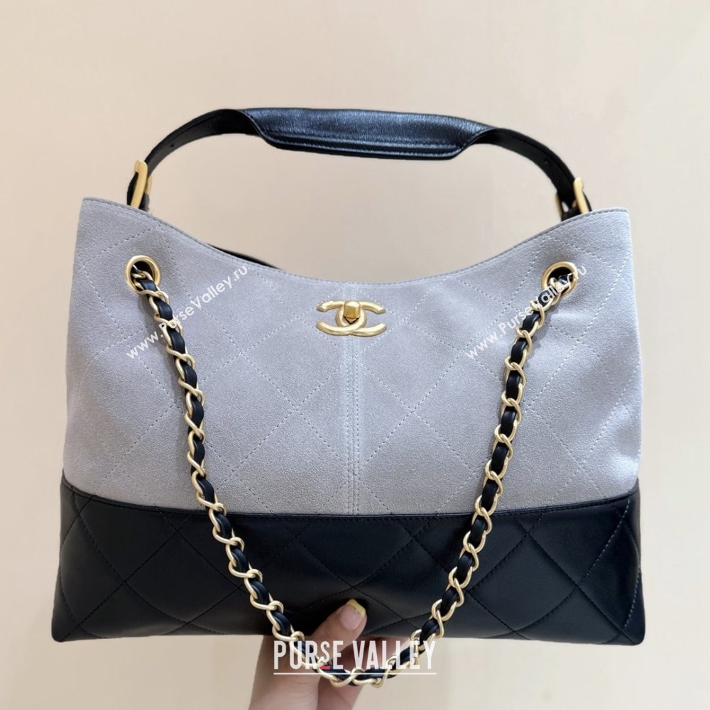 Chanel Small Tote Bag in Suede Calfskin Shiny Lambskin AS5634 Grey/Black 2025 Top Quality (SHUNY-25092401)