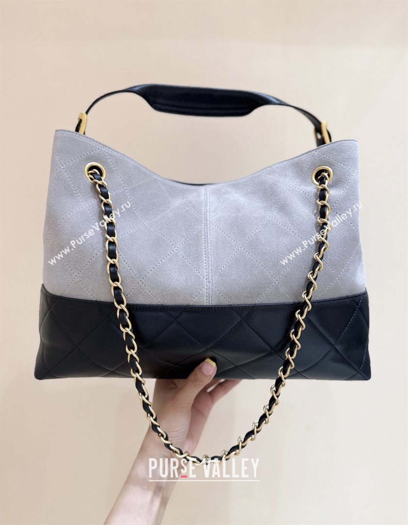Chanel Small Tote Bag in Suede Calfskin Shiny Lambskin AS5634 Grey/Black 2025 Top Quality (SHUNY-25092401)