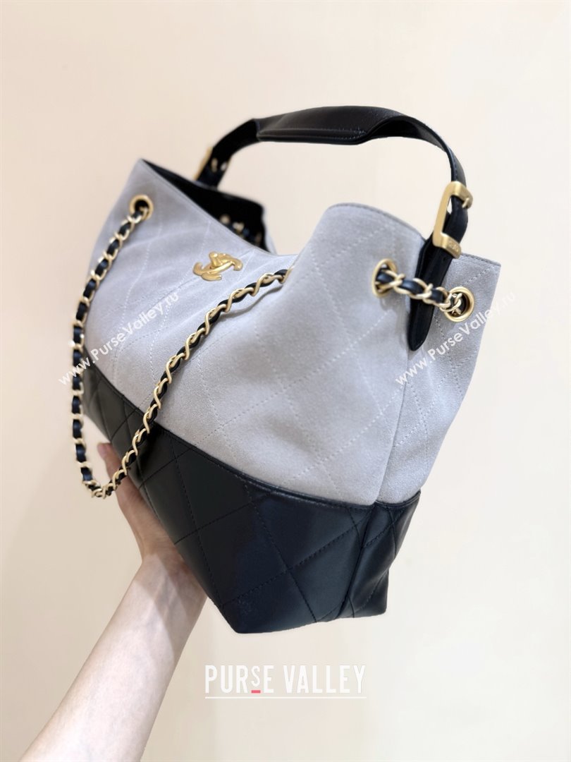 Chanel Small Tote Bag in Suede Calfskin Shiny Lambskin AS5634 Grey/Black 2025 Top Quality (SHUNY-25092401)