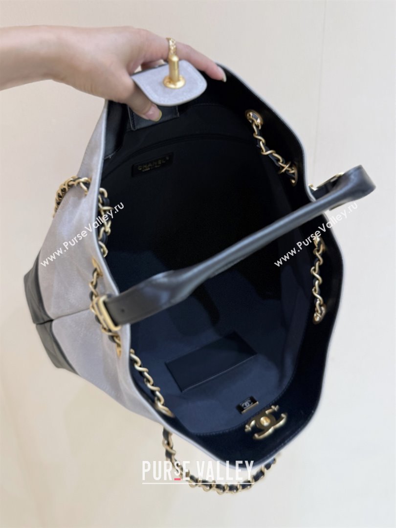 Chanel Small Tote Bag in Suede Calfskin Shiny Lambskin AS5634 Grey/Black 2025 Top Quality (SHUNY-25092401)