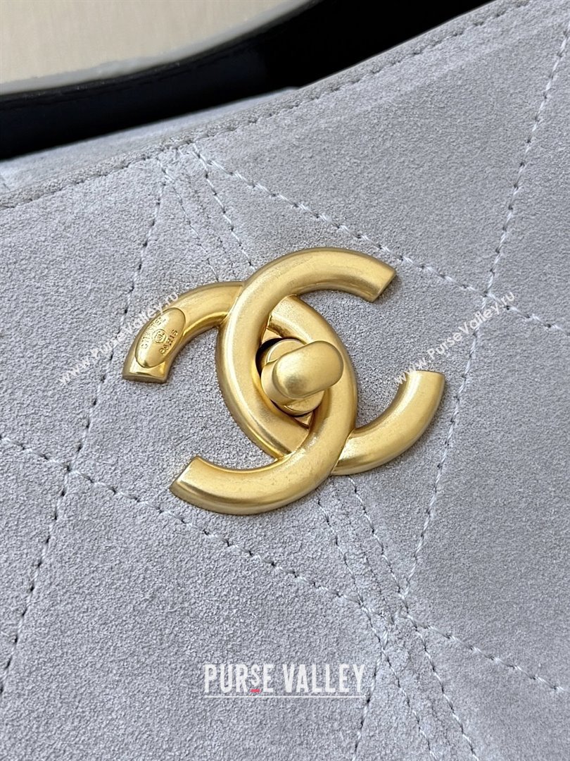 Chanel Small Tote Bag in Suede Calfskin Shiny Lambskin AS5634 Grey/Black 2025 Top Quality (SHUNY-25092401)