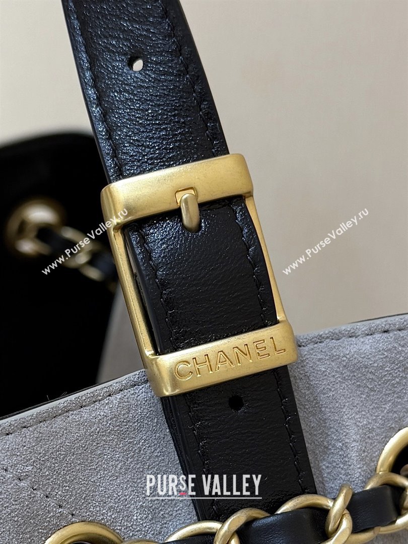 Chanel Small Tote Bag in Suede Calfskin Shiny Lambskin AS5634 Grey/Black 2025 Top Quality (SHUNY-25092401)