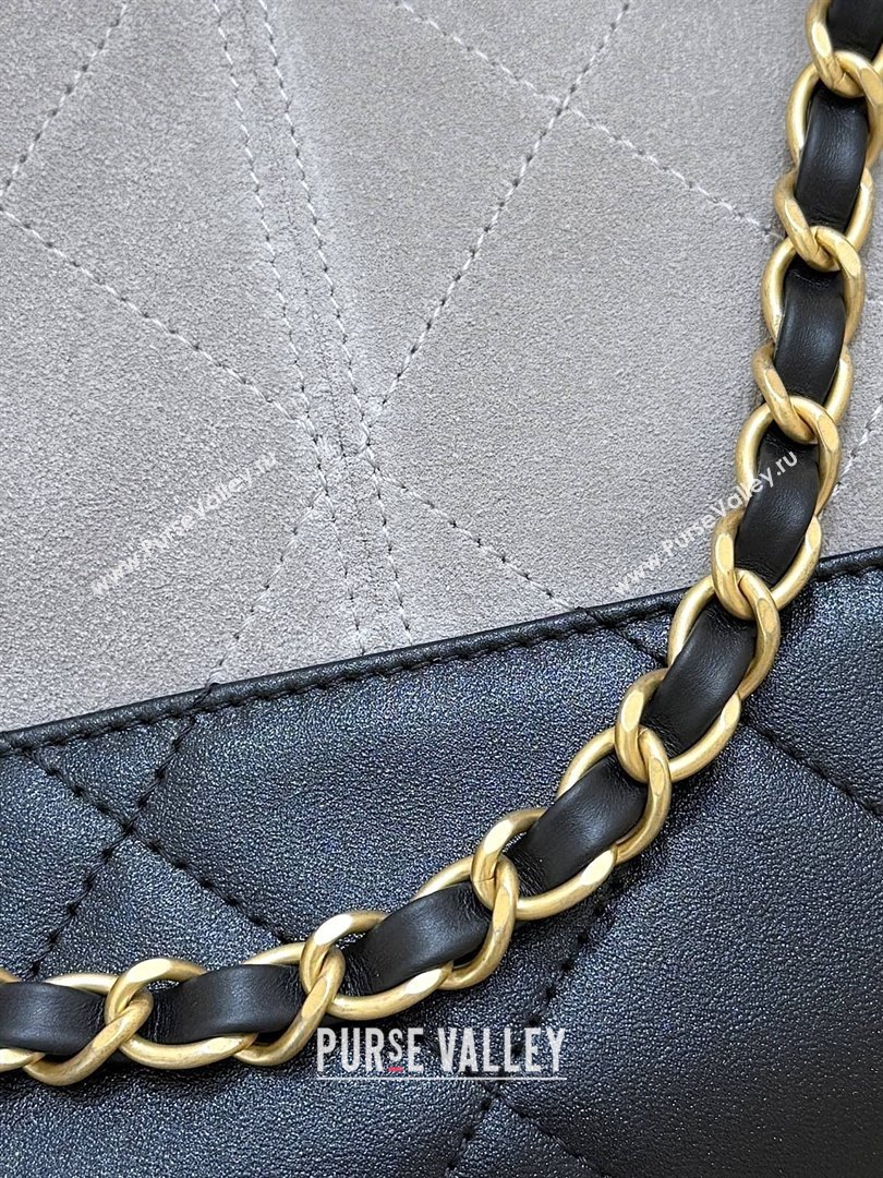 Chanel Small Tote Bag in Suede Calfskin Shiny Lambskin AS5634 Grey/Black 2025 Top Quality (SHUNY-25092401)