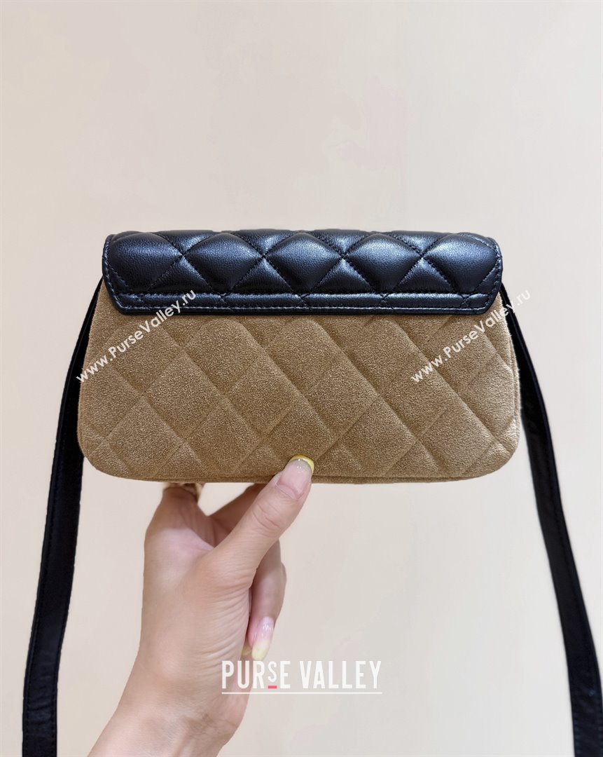 Chanel Suede Lambskin Phone Holder with Strap AP4677 Beige/Black 2025 Top Quality (SHUNY-25092301)