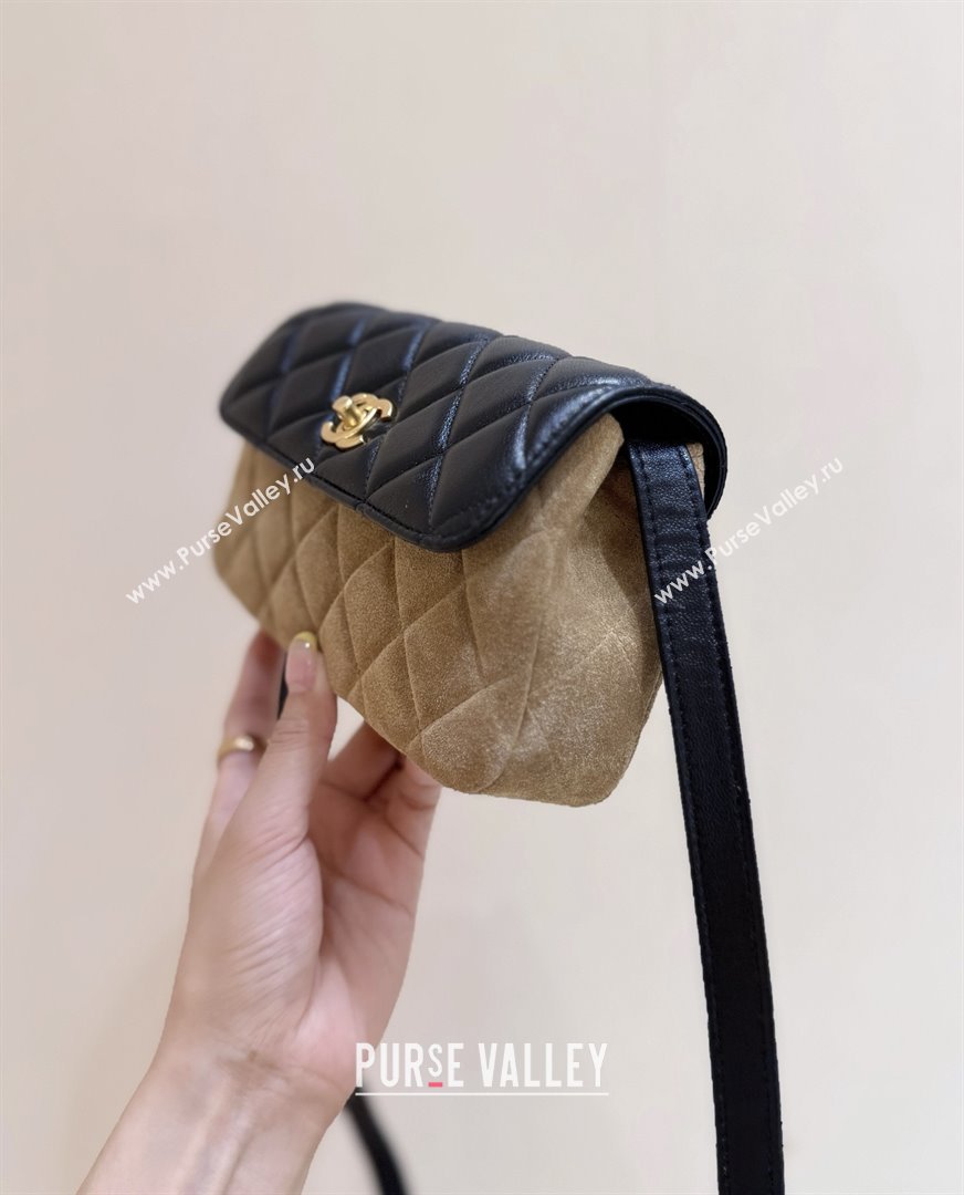 Chanel Suede Lambskin Phone Holder with Strap AP4677 Beige/Black 2025 Top Quality (SHUNY-25092301)