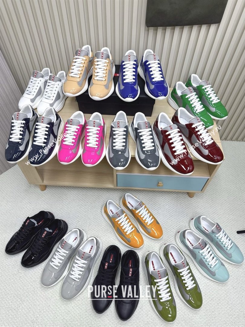 Prada Americas Cup Patent Rubber and Bike Fabric Sneakers Dark Blue/Grey 2025 (MD-25092405)