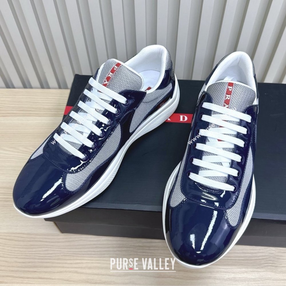 Prada Americas Cup Patent Rubber and Bike Fabric Sneakers Dark Blue/Grey 2025 (MD-25092405)