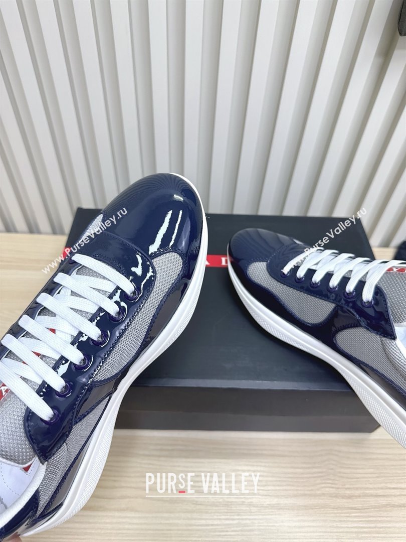 Prada Americas Cup Patent Rubber and Bike Fabric Sneakers Dark Blue/Grey 2025 (MD-25092405)
