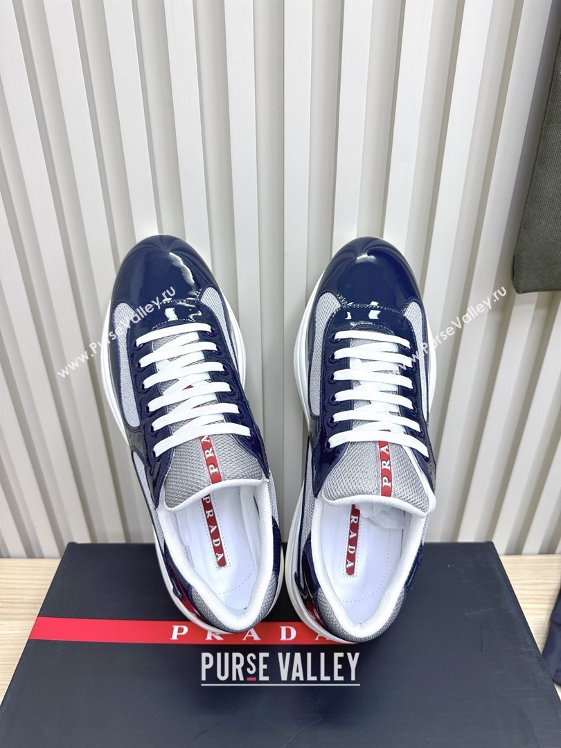 Prada Americas Cup Patent Rubber and Bike Fabric Sneakers Dark Blue/Grey 2025 (MD-25092405)
