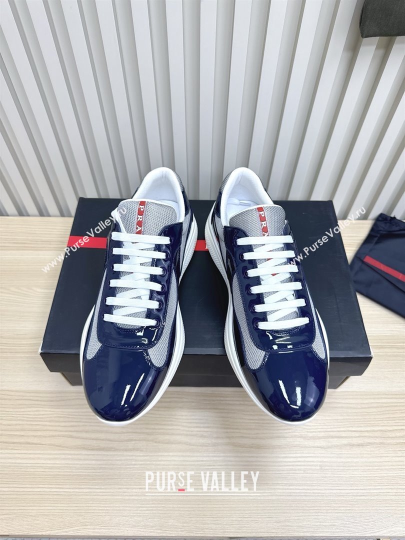 Prada Americas Cup Patent Rubber and Bike Fabric Sneakers Dark Blue/Grey 2025 (MD-25092405)