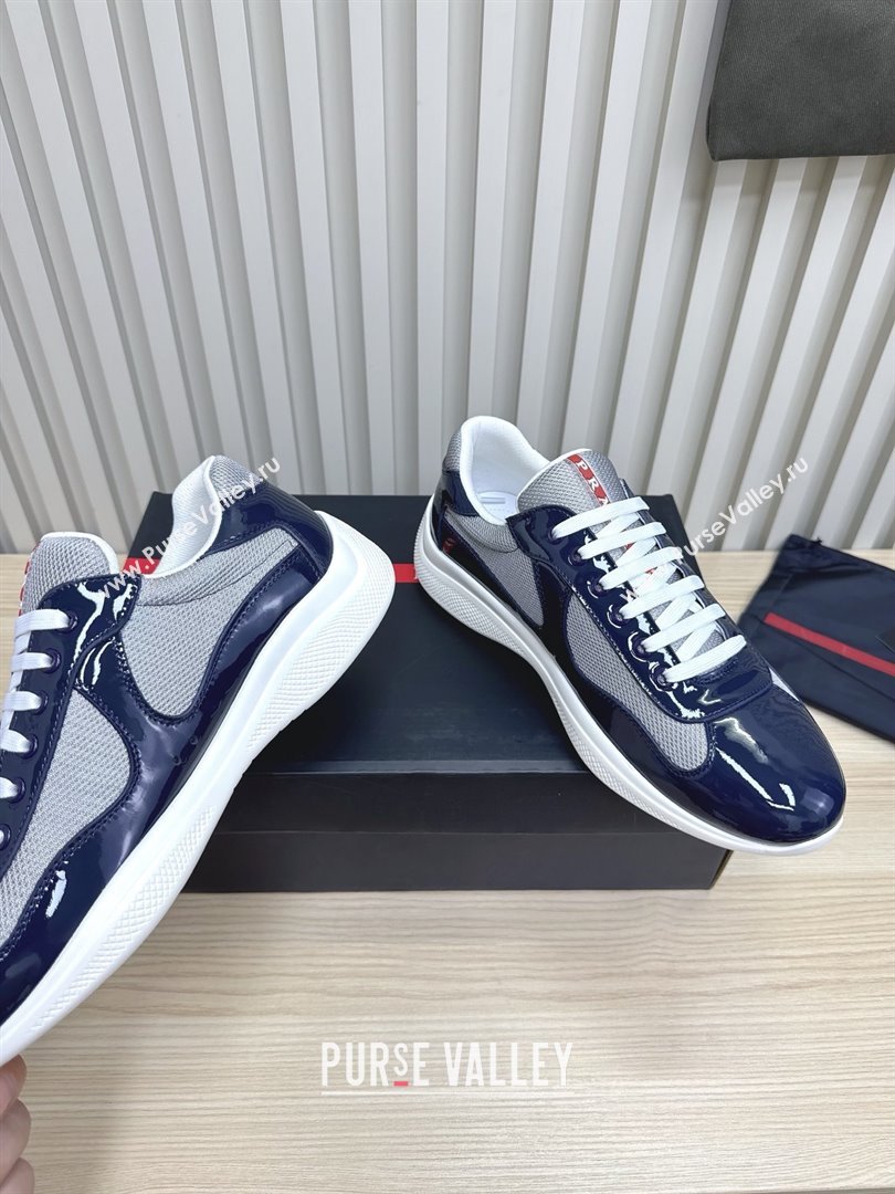 Prada Americas Cup Patent Rubber and Bike Fabric Sneakers Dark Blue/Grey 2025 (MD-25092405)