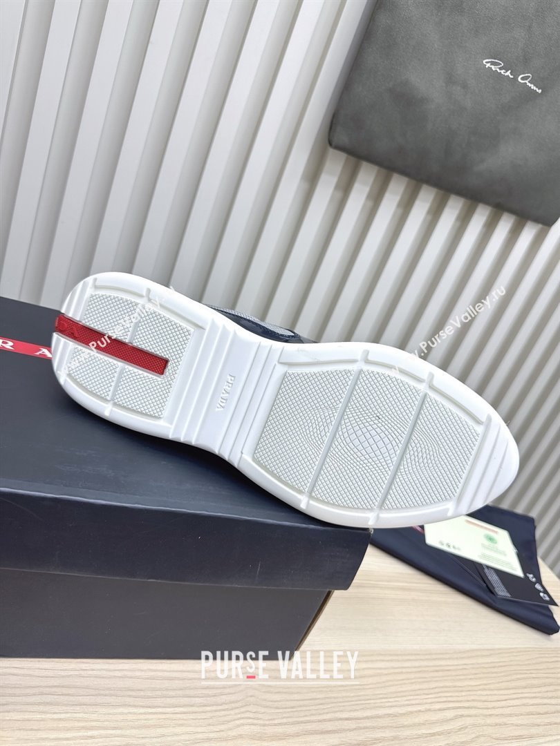 Prada Americas Cup Patent Rubber and Bike Fabric Sneakers Dark Blue/Grey 2025 (MD-25092405)