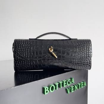 Bottega Veneta Andiamo Clutch in Crocodile Pattern Leather Black 2025 (MS-25101510)