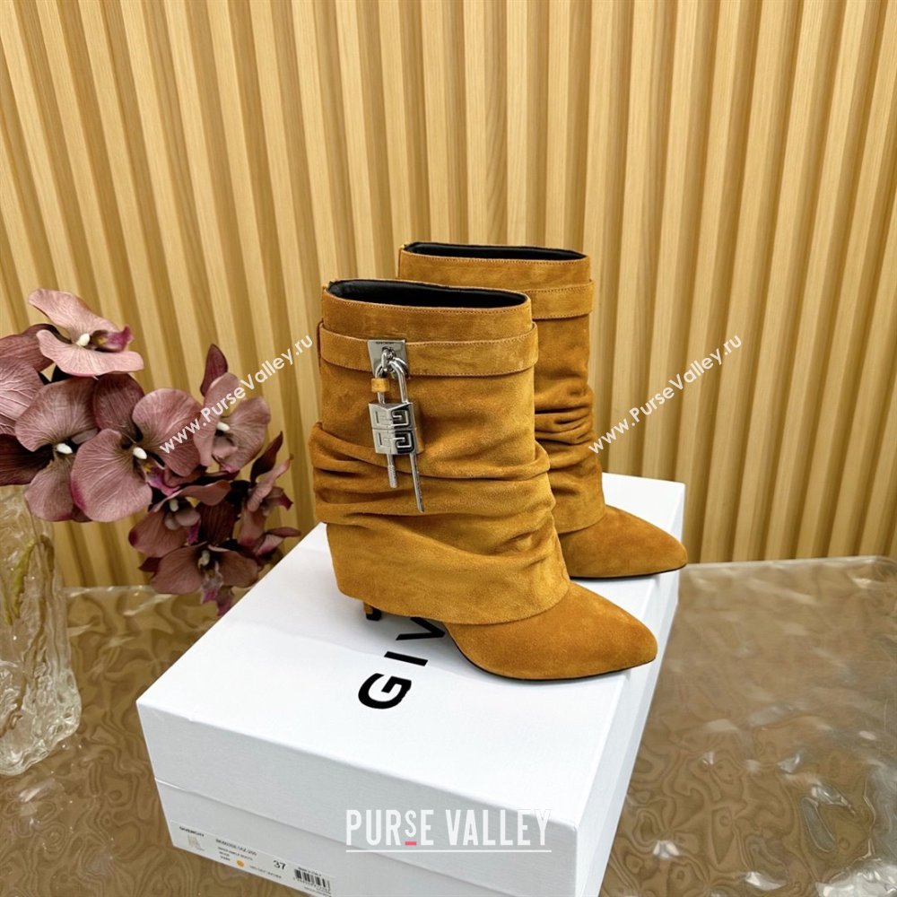 Givenchy Shark Lock Stiletto Ankle Boots in Suede Leather Brown 2025 (MD-25101117)