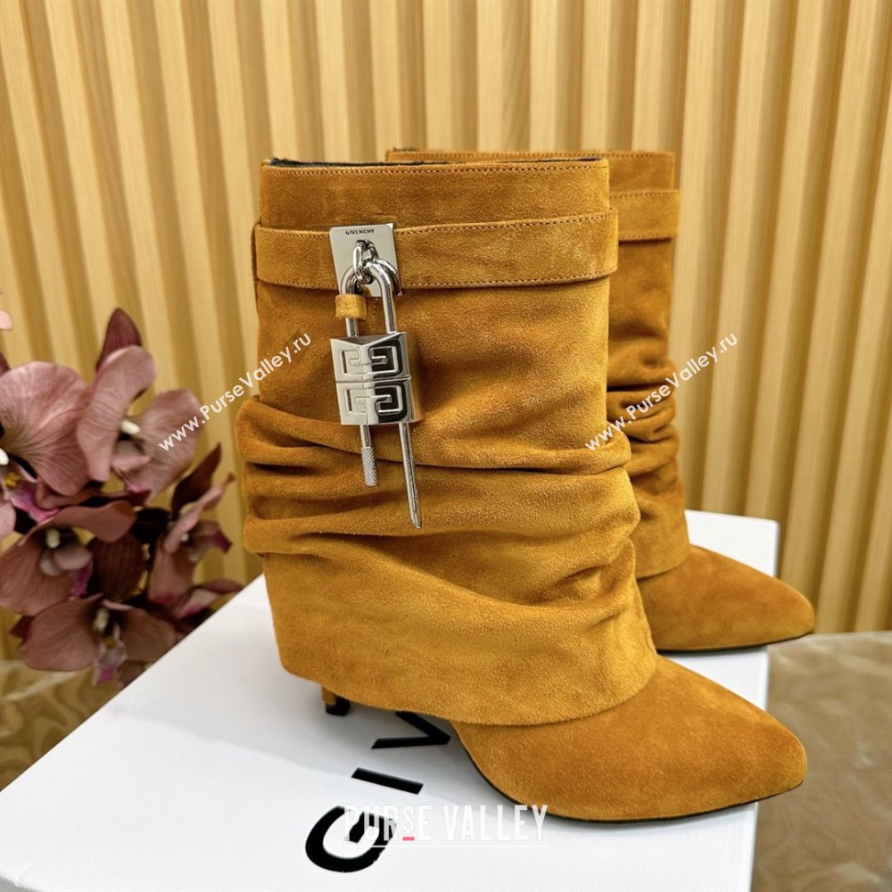 Givenchy Shark Lock Stiletto Ankle Boots in Suede Leather Brown 2025 (MD-25101117)